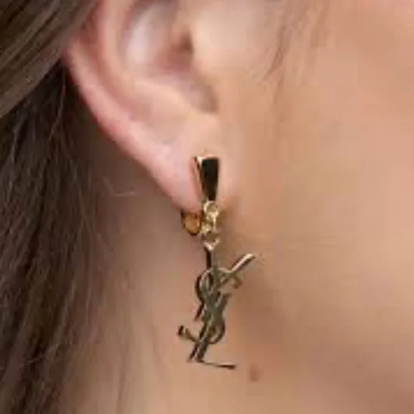 Yves Saint Laurent Gold Monogram Earrings - Picture 2 of 6